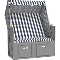 Strandkorb avec auvent résine tressée et bois solide bleu blanc vidaXL