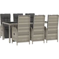 Conjunto de comedor de jardín de 7 piezas de ratán gris y cojines 020014899