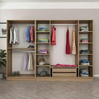 Armoire dressing ouvert effet noyer, 3 portants BYRON