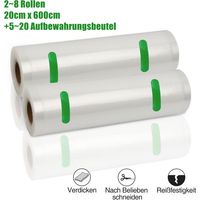 Randaco 28 Stück 20 x 600cm Vakuumrollen strukturiertreißfest lebensmittelecht frei von BPA Enthält 520 Frischebeutel(2030cm)