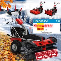 BRAST Benzin Kehrmaschine Laubsammler Schneeschieber XXL Premium 4,8kW(6,5PS) 100cm Arbeitsbreite Elektrostart Schneeketten 3in1 Gerät