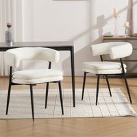 Wahson Lot de 2 chaises de salle à manger en chenille – Coussin souple – Pieds en métal noir – Hauteur 73 cm – Largeur 60 cm – Blanc