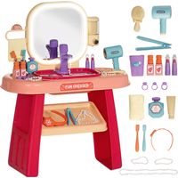 Tavolo Toeletta per Bambine 3-6 Anni con Specchio in Acrilico e Rubinetto, in PP e GPPS, 55x29x71 cm, Rosa