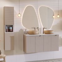 Set di lavabi doppi da 120 cm con 4 ante e colonna Riva Cashmere e Bianco