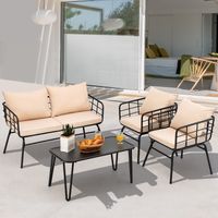 4 PCS Patio Conversation Set Outdoor Furniture Loveseat Coffee Table 2 Chairs
