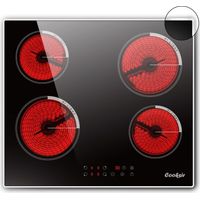 Cooksir Plaque Vitrocéramique 4 Feux, Cadre en Bord Inox, Plaque de Cuisson électrique Encastrable 60cm, 6000W, Minuterie, Sécurité Enfants, Vitrocéramique Verre Noir