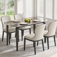 Table 4 personnes, 130 x 70 cm, design moderne avec plateau en pierre frittée, marron