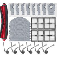 Pièces de rechange pour aspirateur robot Roborock Q10 VF/Q10 VF+ : brosse latérale principale, filtre HEPA, lingette de nettoyage et sac à poussière.