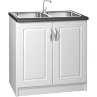 Tendencio – Meuble sous évier 80 cm – 2 portes – 1 étagère – Mélaminé blanc – Pour cuisine moderne et espaces optimisés