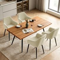 AINPECCA Dining Table and 4 Dining Chairs Set Dining Room Chair Kitchen Home Office(Oak Effect table+4 Orange velvet chairs)