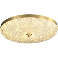 Plafonnier Moderne en Laiton – Forme Tambour – Abat-jour en Verre – LED – Montage Plat – 3 Températures Dimmable – 35 cm – Pour Entrée, Salon, Chambre – Cuivré