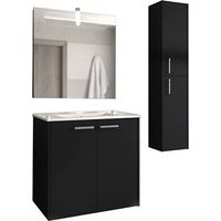 Mattschwarze Badezimmermöbel-Kombination – Breite 600 mm – Hängeschrank, Spiegel, Wandleuchte, vertikale Säule mit 2 Türen - CIT/ELS/S/C/600/N