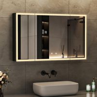 3 Türen Spiegelschrank Bad mit Beleuchtung 100x60cm LED Spiegelschrank mit Beleuchtung Bad-Hängeschränke Badezimmerschrank mit 3 Lichtfarben Dimmbar + Beschlagfrei + Memory-Funktion, Schwarz