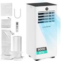 Climatiseur mobile silencieux 9000 BTU – 4-en-1 avec déshumidificateur 25L/jour – Débit 330 m³/h – Mode nuit – Installation facile – Haushof