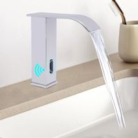 Robinet de salle de bain automatique à capteur sans contact, Robinet d'eau chaude et froide, robinet de lavabo carré à cascade infrarouge sans contact, 0-80 °C