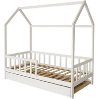 Habitat Et Jardin – Lit cabane enfant gigogne 90 x 190 cm – Bois de pin – Barrière de sécurité – Blanc – 2 places