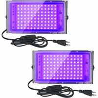 Un ensemble de 2 projecteurs LED UV 100W – éclairage UV adapté aux aquariums, aux fêtes et aux spectacles – longueur d'onde 395-400 nm.