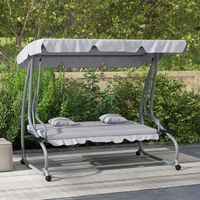 Balancín de Jardín Exterior de 3 Plazas Convertible en Cama con Toldo Ajustable y 2 Almohadas Carga 340 kg Gris