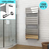 ELEGANT 1200 x 500 Chrome Flat Panel Heated Towel Rail Bathroom Radiator