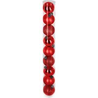 OSE – Lot de 9 boules de Noël 6 cm – Assortiment mates, pailletées et brillantes – Décoration sapin rouge – Plastique polystyrène