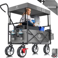 KESSER® Carretilla de mano plegable con techo Carretilla de mano Carro de transporte Carretilla portaequipajes incl. 2 bolsillos de rejilla y una bolsa exterior plegable neumáticos de goma maciza
