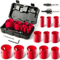 Hychika Bi-Metall-Lochsägen-Set, 17-teilig mit 11 Sägeblättern 19 mm - 68 mm, 2 Spanndornen, 3 Bohrern, 1 Sechskantschlüssel, ideal zum Bohren von Weichmetall, Holz, PVC-Platten und Kunststoffplatten