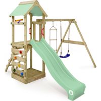 Wickey FreeFlyer tour de jeu en bois avec balançoire et toboggan en vert clair