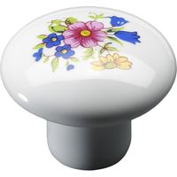 Hettich Möbelknopf Keramik weiß mit floralem Muster Ø 35,0 mm - 1 Stück Möbelknöpfe