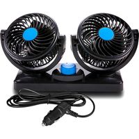 12V Car Fan with Dual Rotating Heads, Silent, 360 Degree Rotation, 2 Adjustable Speeds, Dual Car Fan with Cigarette Lighter Plug