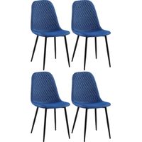 Lot de 4 Chaises de salle à manger Giverny avec Piètement en métal noir Bleu Tissu