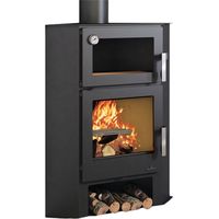 Bronpi – Poêle à bois d'angle avec four 9 kW – Foyer en vermiculite – Triple combustion – Four en brique réfractaire – Dimensions L 770 x H 1036 x P 523 mm
