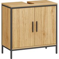 Waschbeckenunterschrank Badezimmer Unterschrank mit 2 Türen. einstellbarem Regal Badezimmerschrank mit Stahlrahmen. für Waschbecken ohne Sockel. Eiche. 60x30x60 cm