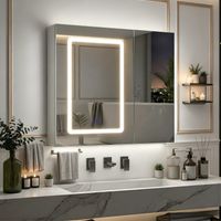 JOOKGBD–Badezimmerschrank mit LED-Spiegel,Anti-Beschlag,3 Lichttemperaturen & dimmbar,Touch-Bedienung,Steckdose,Verstellbare Einlegeböden,Metal,70x60cm