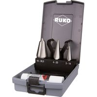 RUKO Blechschälbohrersatz HSS 4tlg. 3 - 14 / 5 - 20 / 16 - 30,5 mm in ABS-Kunststoffkassette - 101020RO