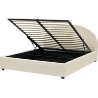 Beliani – Lit double avec coffre en tissu beige 160x200 cm – Tête de lit ronde – Rangement sous le sommier – Style rétro