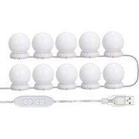 LED-Spiegellicht-Set für Schminktisch, mit 10 einstellbaren Glühbirnen, 10 Helligkeits- und 3 Beleuchtungsmodi, USB-Typ, Weiß - Weiß