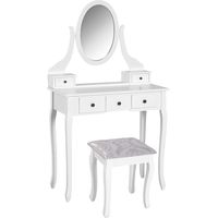 HOMCOM Tocador + Taburete y Espejo Mesa Maquillaje 5 Cajones Blanco Negro Mesa MDF (Blanco)