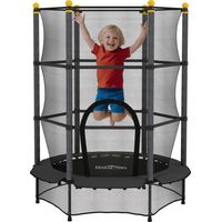 Tappeto Elastico per Bambini con Rete di Sicurezza e Pali Imbottiti Età 3-10 Anni, Ø140 x 190 cm, Nero