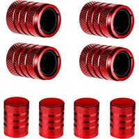 8 Pieces Bouchon Valve Pneu Voiture, bouchons de valve de pneu de voiture, de vélo en aluminium pour une pression stable des pneus avec doublure en plastique pour voiture camion (rouge)