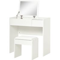 Postazione Trucco con Specchio Richiudibile, Toeletta Moderna, con Sgabello, Vano 4 Scomparti, MDF Bianco, 80x40x79 cm