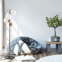 Lampadaire en métal et verre 4 globes - H. 130 cm - Doré et blanc - FAZE