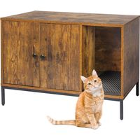 Meuble pour litière Relaxdays, tapis pour litière, entrée, H x L x P : 55 x 80 x 50 cm, niche pour chat, marron/noir