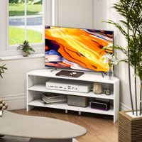 Meuble TV d'angle pour téléviseurs jusqu'à 47 pouces avec 2 étagères ouvertes, bois, 110 x 36 x 45 cm, blanc