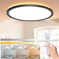 Plafonnier LED 24W Dimmable, Plafonnier avec Télécommande, Plafonnier Rond, Plafonnier Salle de Bain Chambre Salon Cuisine Couloir Noir-DOU