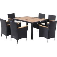Set Tavolo e Sedie da Giardino 7 Pezzi in PE Rattan e con Cuscini Morbidi, Nero