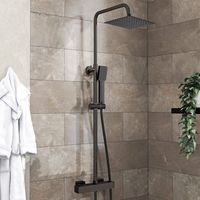 AICA ITALY Colonna Doccia con Miscelatore Termostatico, Sistema Doccia Antiscottatura, Set Doccia con Soffione a 20cm Pioggia e 40x280mm Rubinetto, Altezza Regolabile 74-117 cm Nero