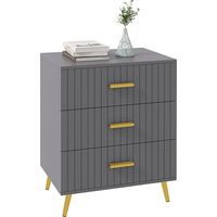 Cassettiera 3 Cassetti Moderna in Legno e Alluminio, 60x40x71.5 cm, Oro e Grigio Scuro