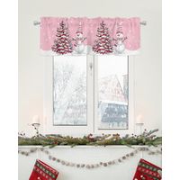 (pink 1 Piece, 54 X 18 Inches) Christmas Curtains Curtain Rod Pocket Curtain Curtains Kitchen Bathroom Bedroom Short Curtains Christmas Tree Snowm