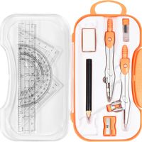 Kit de géométrie orange 10 pièces avec étui incassable – Comprend règles, rapporteur et autres outils pour le dessin technique.
