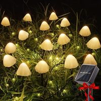 Solar String Lights Outdoor, 12 LED Mini Solar Mushroom Lights Waterproof, 8 Modes Solar String Lights Decorative Christmas Lights for Garden, Patio, Weddings, Parties (Warm White)